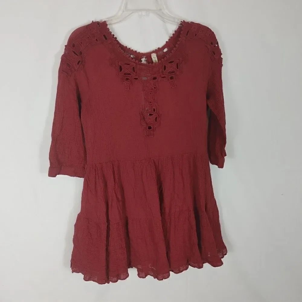 FREE PEOPLE Cut-Out Detail Lace Trim Mini Dress Sc
